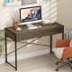 Computer desk with 2 drawers, oak finish and metal frame, ideal for home office or study, featuring a spacious tabletop.