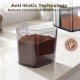 Clear container with coffee grounds showcasing anti-static technology for cleaner grinding and reduced clumping.