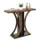 Console table with rustic brown wood grain and geometric frame, ideal for entryways and small spaces.