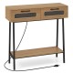 Console table featuring colorful LED lights, two drawers for storage, and an open shelf, perfect for hallway entrance.