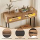 Console table with LED lights, featuring fluted drawer fronts, two large drawers, and an open shelf for storage.