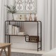 Console table with metal frame and dual-tier storage shelf, ideal for living room display and organization.
