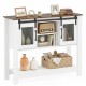 Console table with rustic brown top, sliding barn doors, and mesh accents, perfect for small space storage and decor.