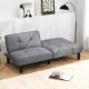 Gray convertible futon sofa bed with soft sponge padding, showcased in a front view, perfect for daytime relaxation.