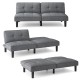 Convertible folding futon sofa bed in gray with adjustable backrest, perfect for relaxing or sleeping.