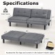Convertible gray futon sofa bed with 6-position adjustable backrest, ideal for relaxing or sleeping, featuring sturdy.