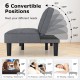 Convertible folding futon sofa bed in gray with 6-position adjustable backrest for versatile comfort and relaxation.