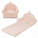 Convertible kids sofa in beige, featuring soft teddy fleece fabric and a fold-out design for lounging or sitting.