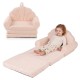 Convertible kids sofa in beige, transforms into a flat lounge bed, made of soft teddy fleece for comfort and support.