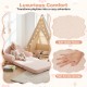 Convertible kids sofa in beige, featuring soft teddy fleece and high-density foam, ideal for lounging and playtime.