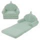Convertible kids sofa in green, made of soft teddy fleece, easily transforms into a flat lounge bed for versatile use.