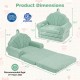Convertible kids sofa in green, featuring a 2-in-1 design for lounging or sitting, made of soft teddy fleece fabric.