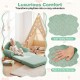 Convertible kids sofa in green, made of soft teddy fleece, ideal for lounging or reading with comfy armrests.
