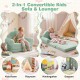 Convertible kids sofa in green, designed as a chair or flat lounge bed, featuring soft teddy fleece fabric for comfort.