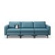 Convertible blue leather sofa with magazine pockets, 3-seat design, featuring 2 USB ports for convenient charging.
