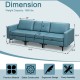 Convertible blue leather sofa couch with magazine pockets, 3-seat design, and 2 USB ports for convenient charging.