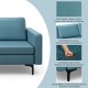 Convertible blue leather sofa couch with cozy backrest cushion and sturdy metal legs, perfect for stylish living rooms.