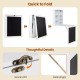 Convertible wall-mounted table with a chalkboard, featuring metal hinges and a secure latch for space-saving storage.