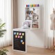 Convertible wall-mounted table in white with a chalkboard, providing a stylish, space-saving workspace and storage.