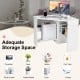 Triangle corner computer desk in white with storage shelves, cable management, and spacious tabletop for versatile use.