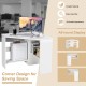 Corner computer desk in white with triangle design, spacious tabletop, and storage shelf for efficient space use.