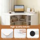 Corner computer desk with an arc-shaped profile, adjustable shelf, and easy-to-clean surface for versatile home office use.