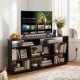 Black corner entertainment center TV stand with adjustable shelves, suitable for TVs up to 55 inches, ideal for.