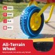 All-terrain wheel of the Kids Wheelbarrow, designed for grass, sand, mud, and brick surfaces, easy to push for fun.