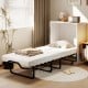 Cot size Murphy bed with a 4" thick mattress, foldable design, and lockable wheels for easy storage and mobility.