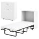 Cot size Murphy bed in white with foldable design, 4" mattress, and lockable wheels for compact storage and stability.