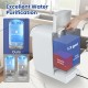Countertop reverse osmosis water filtration system showing 1.3 gallons of pure water and waste water for home use.