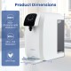Countertop reverse osmosis water filtration system with dimensions, featuring advanced 5-stage filtration and UV purification.
