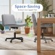 Armless cross-legged swivel desk chair in gray with a wide seat, perfect for space-saving and comfort.