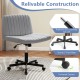 Gray Criss Cross Chair with wheels features a wide seat, sturdy 5-claw base, and premium fabric for comfort and style.