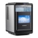 Countertop ice maker in black producing 16 crescent ice cubes, with a 26 lbs/day capacity for home bar use.
