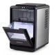 Countertop crescent ice maker in black, producing 16 cubes per cycle with a 26 lbs/day capacity for home bars.