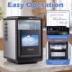 Crescent ice maker in black produces 26 lbs of ice daily with adjustable thickness and intuitive control panel for easy use.
