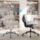 Criss Cross chair on wheels in beige with flip-up armrests, adjustable height, and overstuffed backrest for home office.