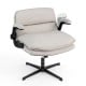 Beige Criss Cross Chair with flip-up arms, ergonomic design, padded seat, and adjustable height for home office comfort.