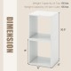 White cube storage organizer set of 2 with dimensions, ideal for living room or office use, featuring modular design.