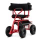Cushioned rolling garden cart scooter in black and red, featuring a storage basket and ergonomic design for comfortable.