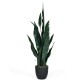 Indoor-outdoor artificial snake plant with 20 vivid green leaves in a sturdy black pot, perfect for any decor.
