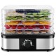 5 tray food dehydrator with adjustable thermostat and transparent design, perfect for drying fruits and vegetables.