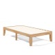 Twin size wooden slats bed frame in natural finish with 14 slats and under-bed storage for a modern bedroom setup.