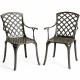 Set of 2 outdoor patio bistro chairs in cast aluminum, featuring ergonomic design and adjustable feet for stability.