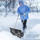 Rolling snow pusher shovel with adjustable handle, featuring anti-slip wheels and a durable blade for effortless snow.