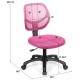 Low-back pink computer task chair with adjustable height, breathable mesh backrest, and 360-degree swivel for comfort.