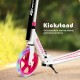 Portable folding sports kick scooter with pink LED wheels and kickstand, ideal for children up to 220lbs.