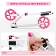 Folding sports kick scooter in pink with LED wheels, showcasing the simple installation process and adjustable height.