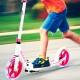 Portable folding sports kick scooter in pink with LED wheels, adjustable height, perfect for kids' outdoor fun.